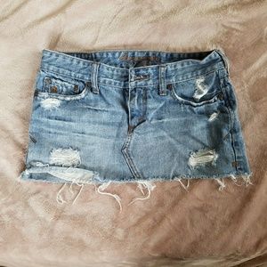 A&F denim distressed mini skirt